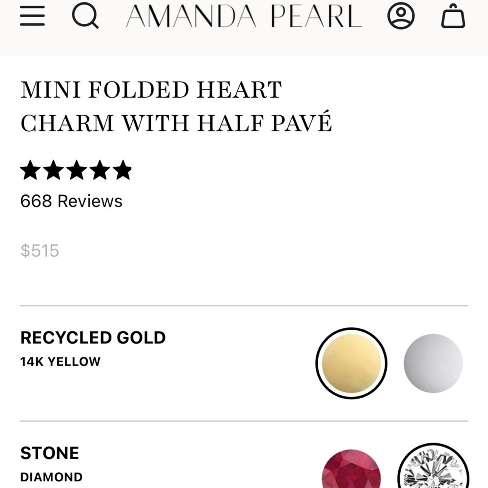 Amanda Pearl Mini Folded Heart Charm with Half Pavé - Picture 5 of 8